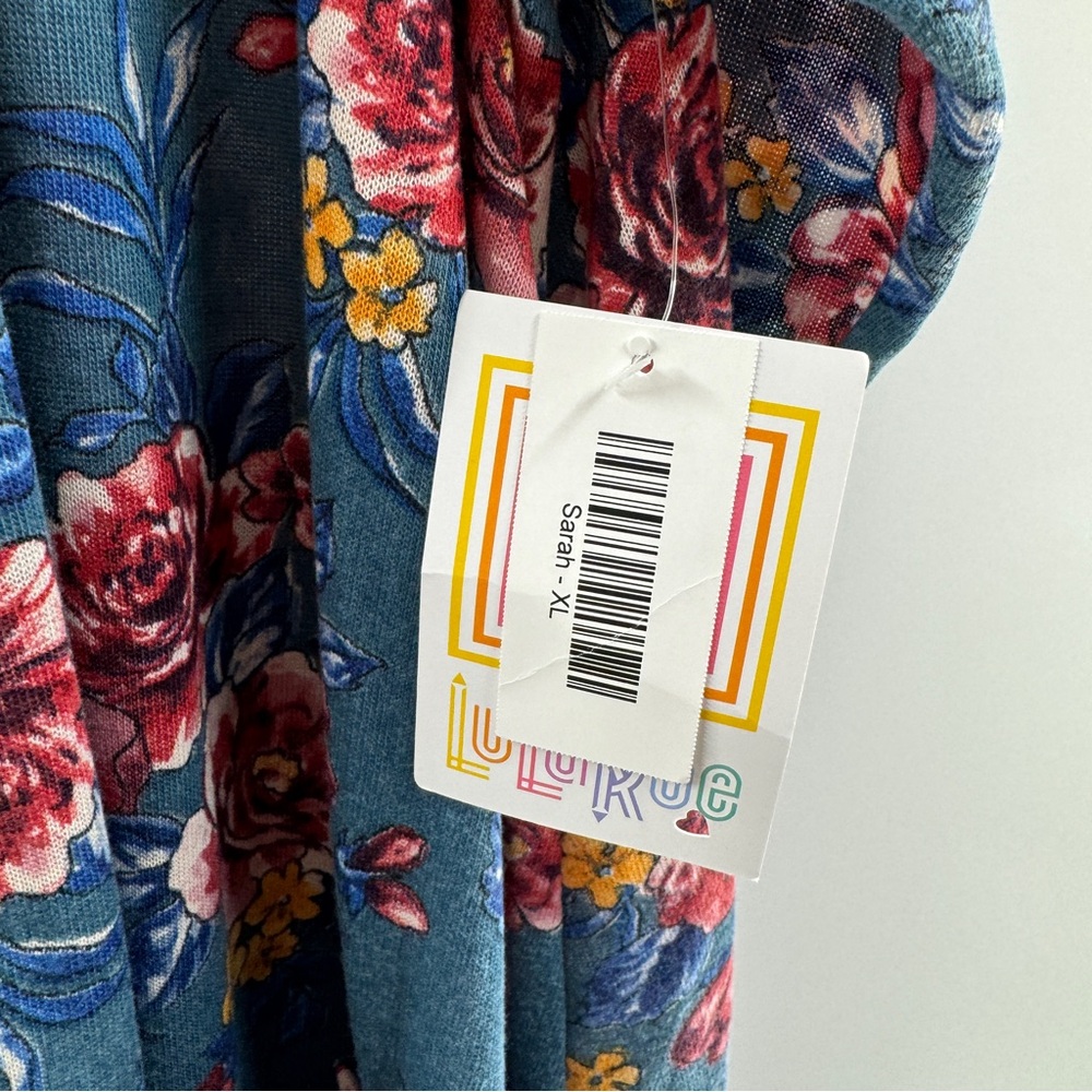 LuLaRoe Sarah Blue & Pink Floral Long Cardigan Size XL NWT Duster - Picture 3 of 5
